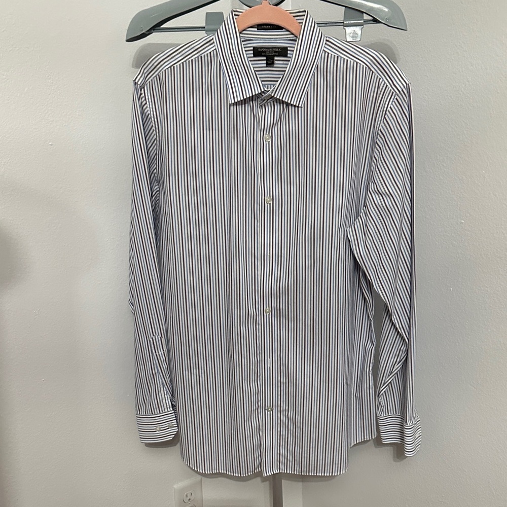 EUC Banana Republic Blue and Brown Striped Dress Shirt